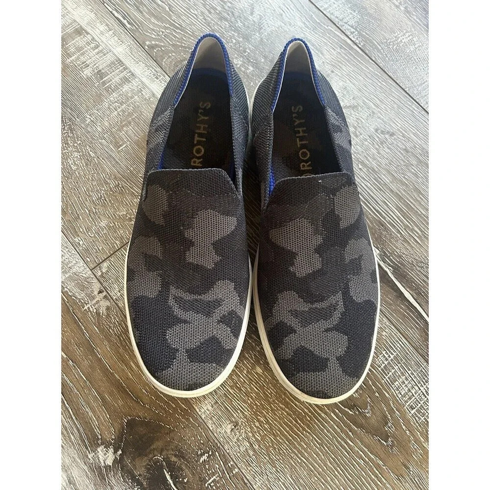 Rothy's The Sneaker Gray Camo Women US 8.5 Slip On Low Top Sneaker Shoes